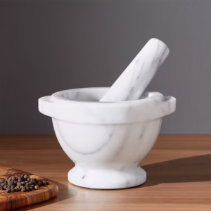 French Kitchen White Marble Mortar and Pestle